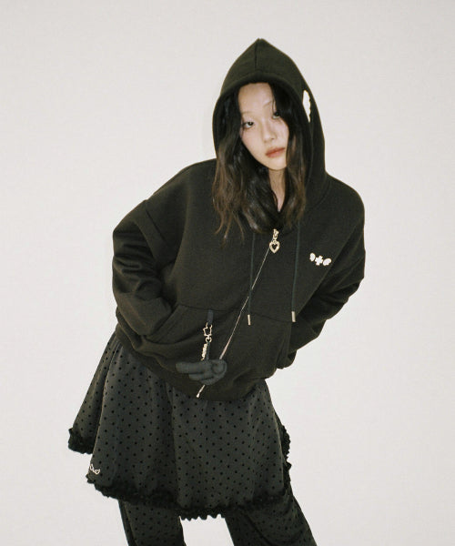 Angel Wing Zip-Up Hoodie - BLACK