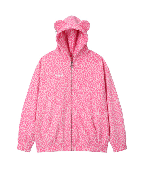 Teddy Leopard Zip-Up Hoodie – PINK