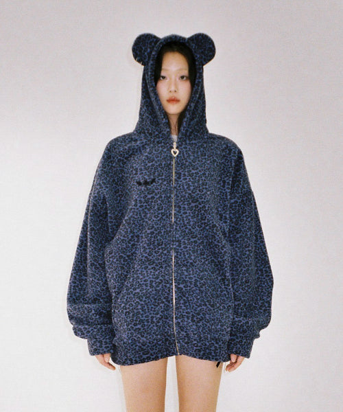 Teddy Leopard Zip-Up Hoodie – VIOLET