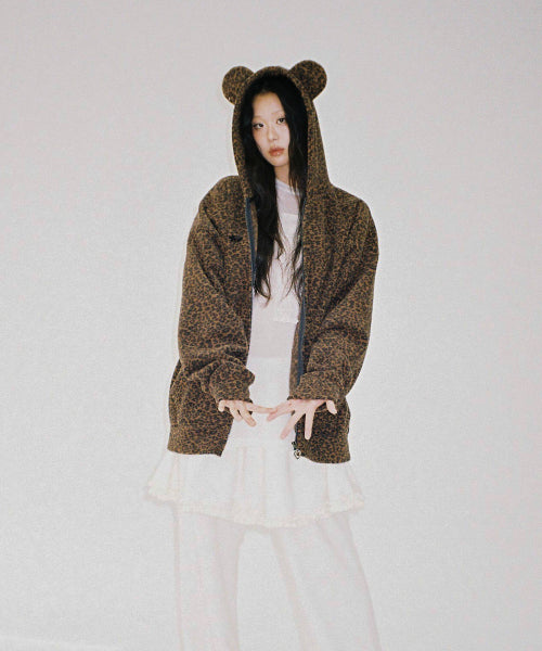 Teddy Leopard Zip-Up Hoodie – BROWN