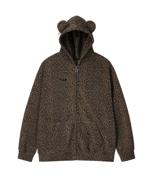 Teddy Leopard Zip-Up Hoodie – BROWN