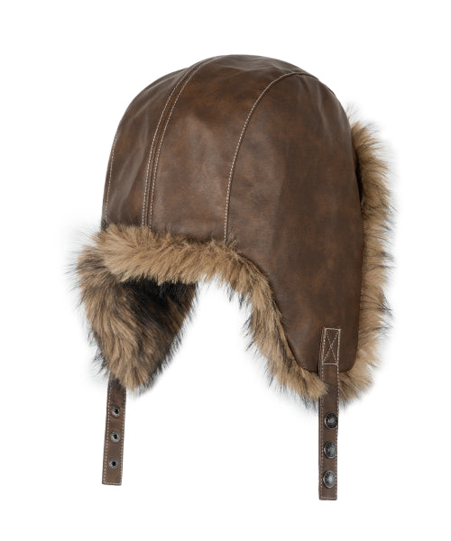 Biker Leather Earflap Hat (Brown)
