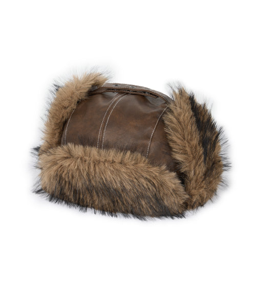 Biker Leather Earflap Hat (Brown)