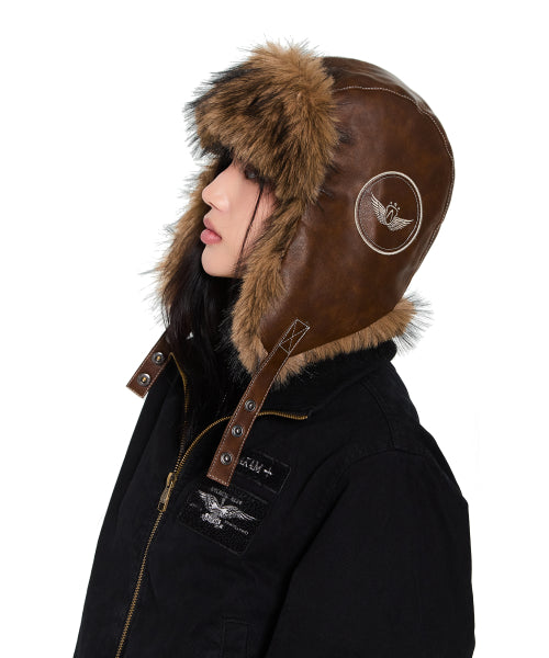 Biker Leather Earflap Hat (Brown)