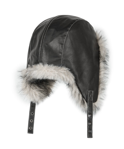 Biker Leather Earflap Hat (Black)