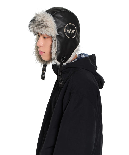 Biker Leather Earflap Hat (Black)