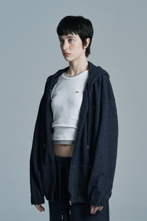 INDIGO OVERSIZED DENIM ZIP UP BLUE