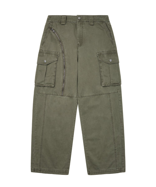 Oblique Zippered Cargo Pants (Khaki)
