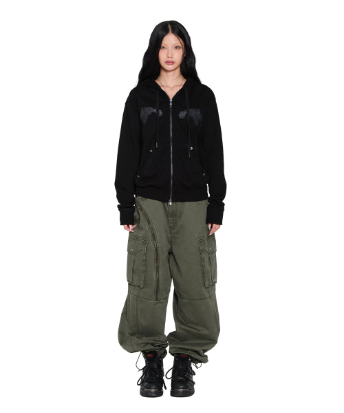 Oblique Zippered Cargo Pants (Khaki)
