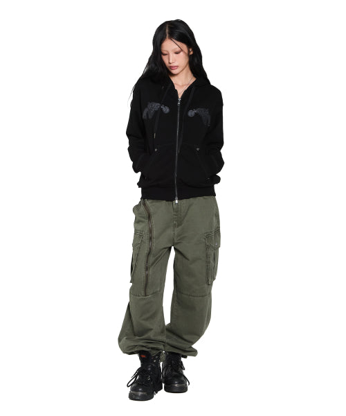 Oblique Zippered Cargo Pants (Khaki)