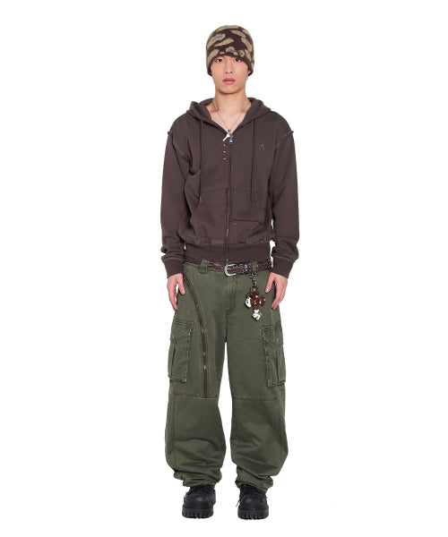 Oblique Zippered Cargo Pants (Khaki)
