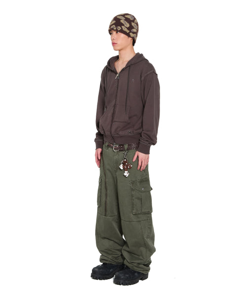Oblique Zippered Cargo Pants (Khaki)