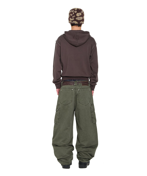 Oblique Zippered Cargo Pants (Khaki)