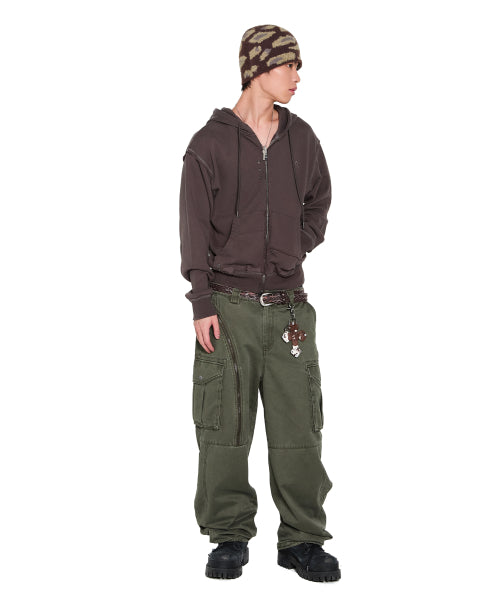 Oblique Zippered Cargo Pants (Khaki)