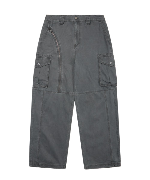 Oblique Zippered Cargo Pants (Dark Gray)
