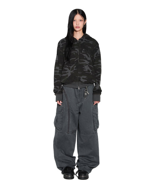 Oblique Zippered Cargo Pants (Dark Gray)