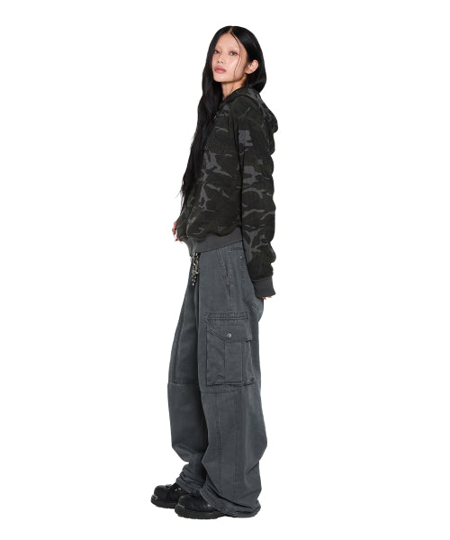 Oblique Zippered Cargo Pants (Dark Gray)