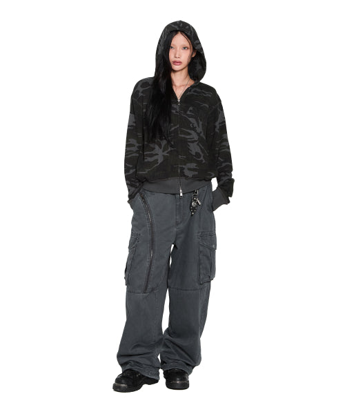 Oblique Zippered Cargo Pants (Dark Gray)