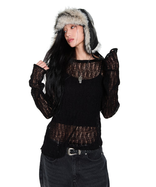 See-Through Knitted Long Sleeve (Black)