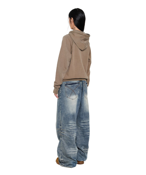 Pigment Dyed Cross Zip-Up Hoodie (Brown)