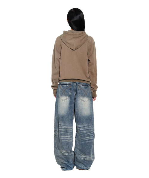 Pigment Dyed Cross Zip-Up Hoodie (Brown)
