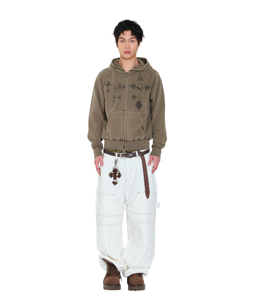 Pigment Dyed Cross Zip-Up Hoodie (Brown)