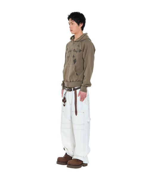 Pigment Dyed Cross Zip-Up Hoodie (Brown)
