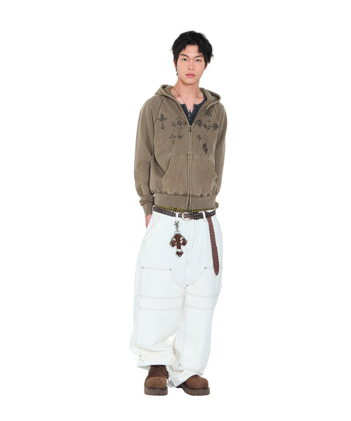 Pigment Dyed Cross Zip-Up Hoodie (Brown)