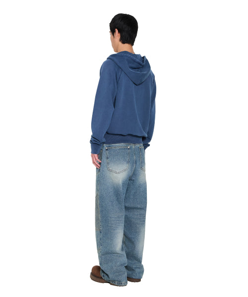 Pigment Dyed Cross Zip-Up Hoodie (Blue)