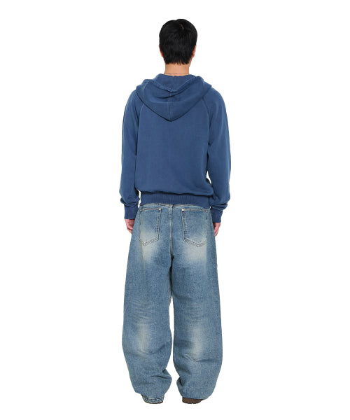 Pigment Dyed Cross Zip-Up Hoodie (Blue)