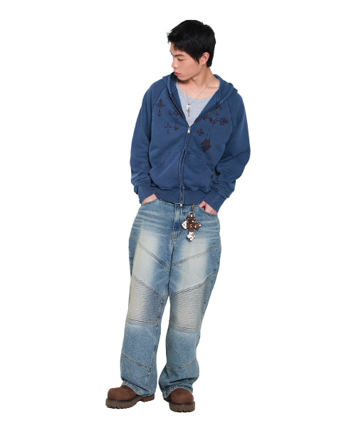Pigment Dyed Cross Zip-Up Hoodie (Blue)