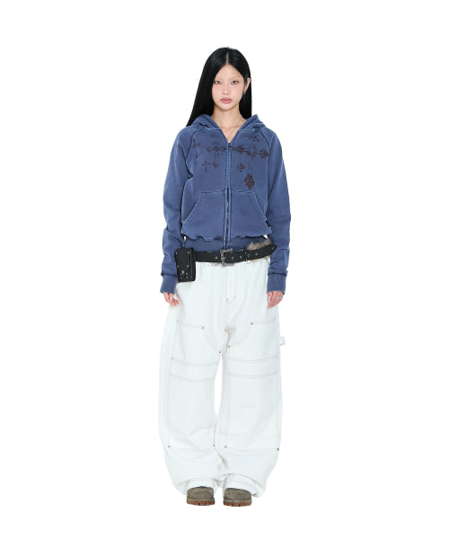Pigment Dyed Cross Zip-Up Hoodie (Blue)