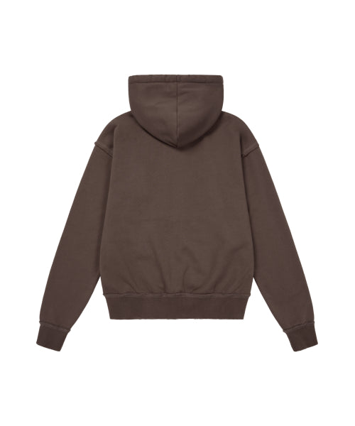 Eyelet Damaged Zip-Up Hoodie (Brown)