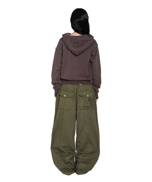 Eyelet Damaged Zip-Up Hoodie (Brown)