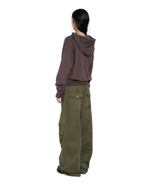 Eyelet Damaged Zip-Up Hoodie (Brown)