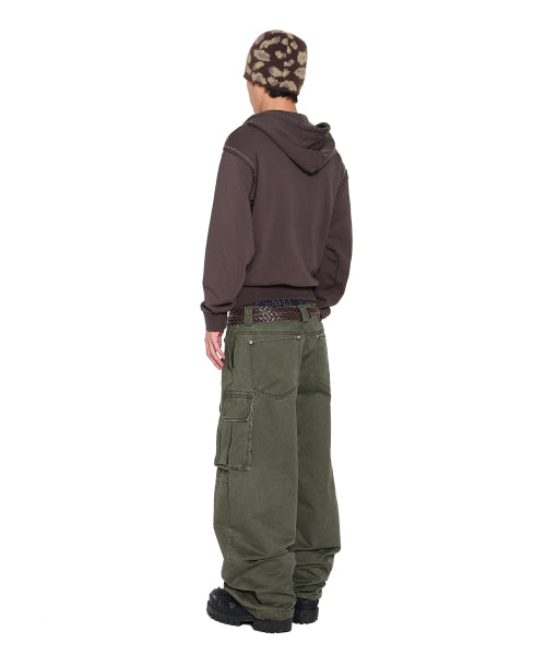 Eyelet Damaged Zip-Up Hoodie (Brown)