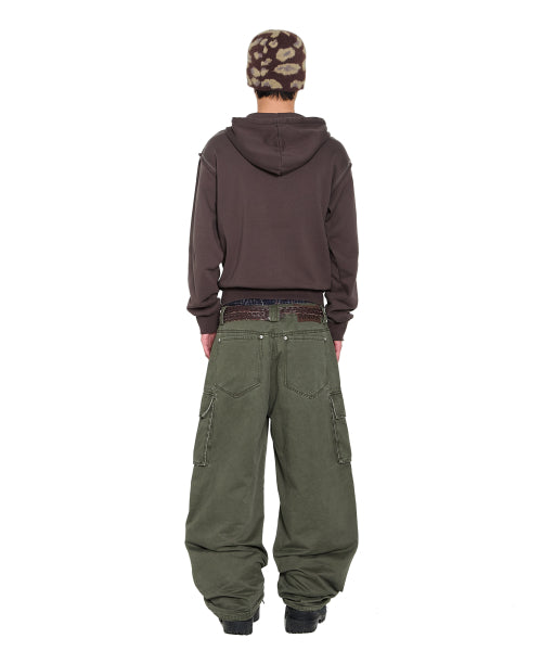 Eyelet Damaged Zip-Up Hoodie (Brown)
