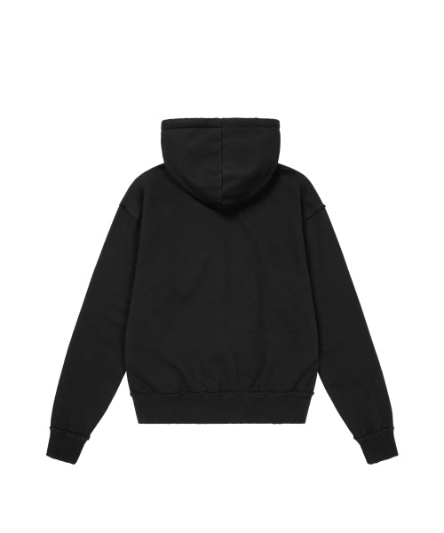 Eyelet Damaged Zip-Up Hoodie (Black)