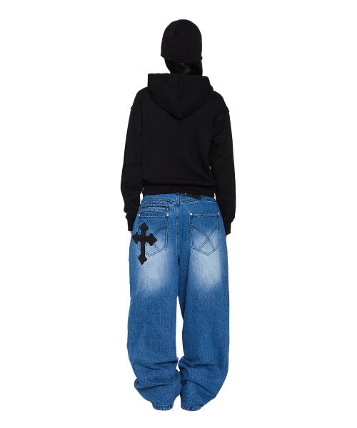 Eyelet Damaged Zip-Up Hoodie (Black)
