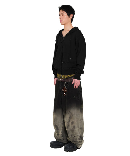 Eyelet Damaged Zip-Up Hoodie (Black)