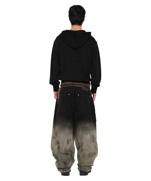 Eyelet Damaged Zip-Up Hoodie (Black)