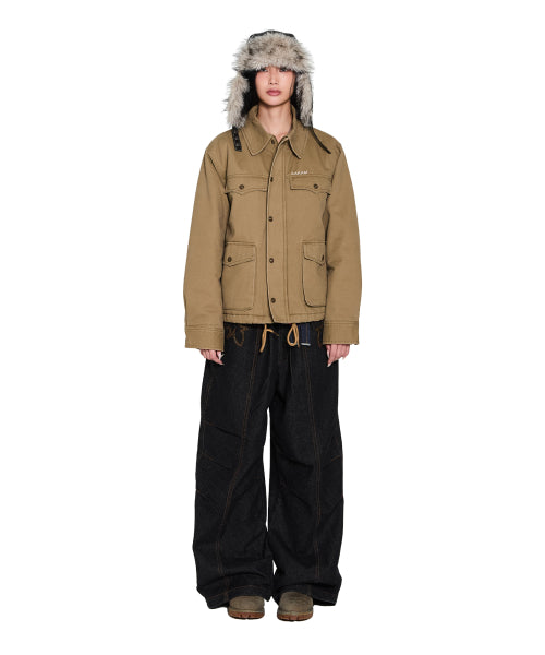4-Pocket Collar Work Jacket (Beige)