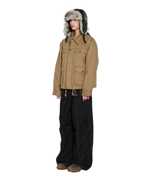 4-Pocket Collar Work Jacket (Beige)