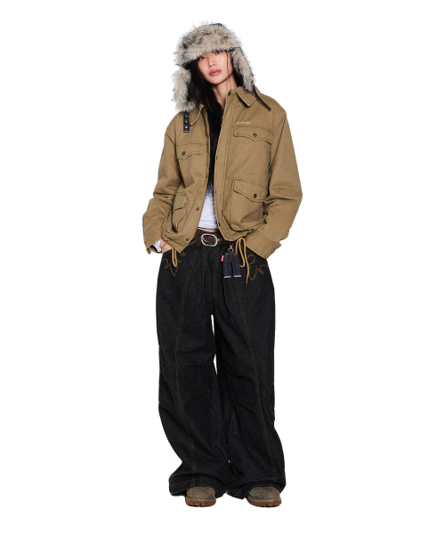 4-Pocket Collar Work Jacket (Beige)