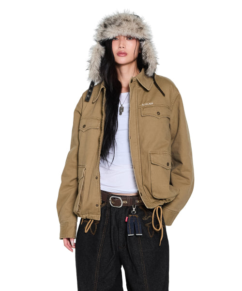 4-Pocket Collar Work Jacket (Beige)