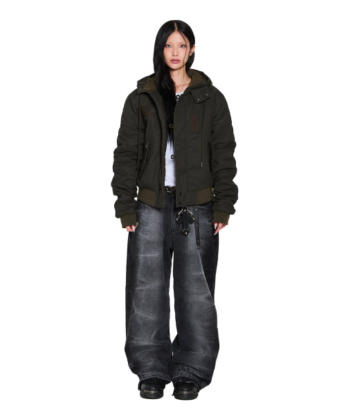 Button Placket Cotton Ma-1 Jacket (Khaki)