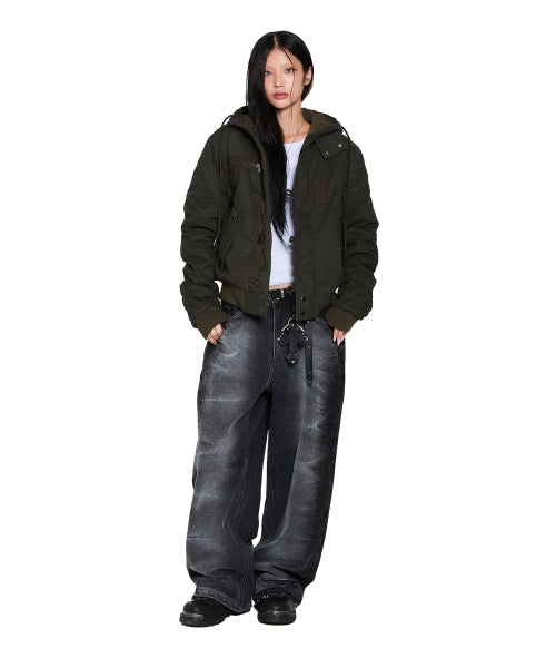 Button Placket Cotton Ma-1 Jacket (Khaki)