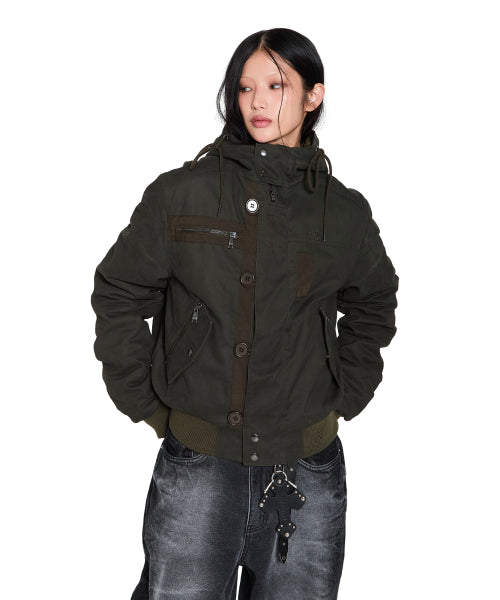Button Placket Cotton Ma-1 Jacket (Khaki)