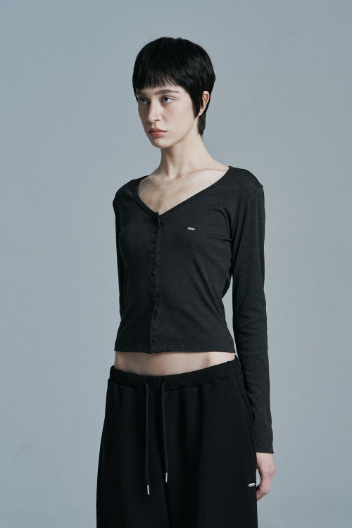 BUTTON LONG SLEEVE CARDIGAN CHARCOAL