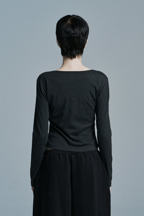 BUTTON LONG SLEEVE CARDIGAN CHARCOAL